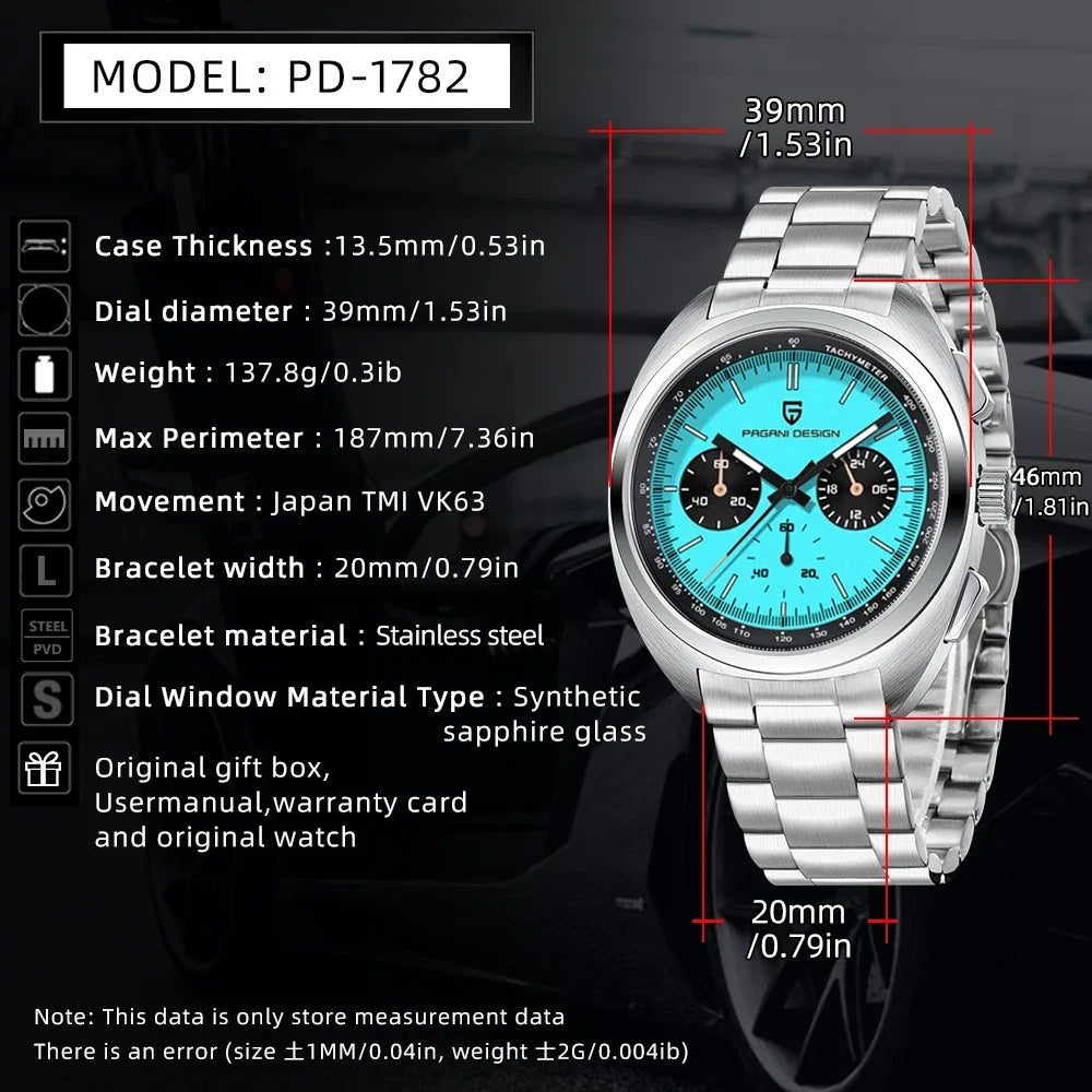 PAGANI DESIGN Panda Mens Watches Quartz Luxury Watch For Men Chronograph VK63 Wristwatches AR Sapphire Waterproof Luminous Clock