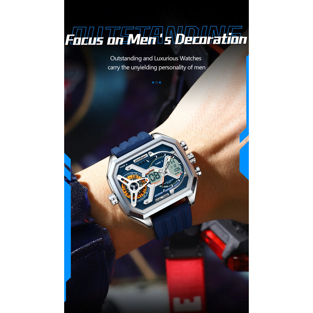 POEDAGAR Top Luxury Men Clock LED Calendar Week Luminous Man Wristwatch Electronic Rectangle Silicone Strap Quartz Men's Watches