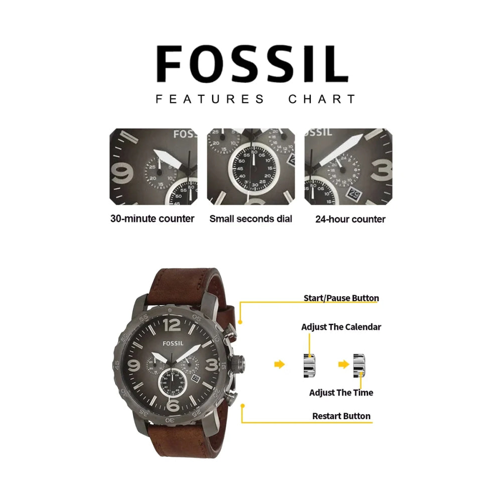 Fossil Oversized Chronograph Men Watch Smoke Stainless Steel Quartz Male Wristwatches Fashion Big Dial Clock JR1424 Reloj Hombre