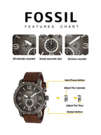 Fossil Oversized Chronograph Men Watch Smoke Stainless Steel Quartz Male Wristwatches Fashion Big Dial Clock JR1424 Reloj Hombre