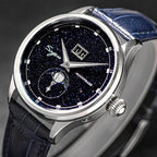 Sugess Moonphase Watch of Men 40mm Automatic Mechanical Wristwatches Origin ST2528 Movement Stainless Steel Blue Sandstone Dials