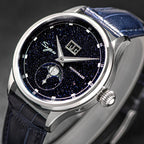 Sugess Moonphase Watch of Men 40mm Automatic Mechanical Wristwatches Origin ST2528 Movement Stainless Steel Blue Sandstone Dials