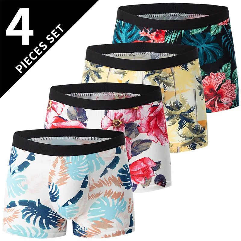 4/5 Uds. Pantalones cortos estampados de talla europea y americana a la moda para hombre, ropa interior cómoda de talla grande para hombre, bañador Sexy