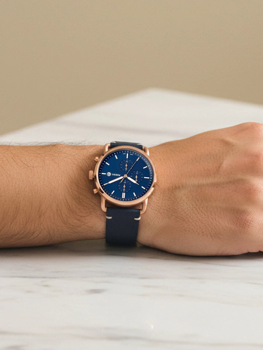 Fossil FS5404 Men Quartz Watch Chronograph Genuine Leather Strap Rose Gold Casual Business Wristwatch Relogio Masculino