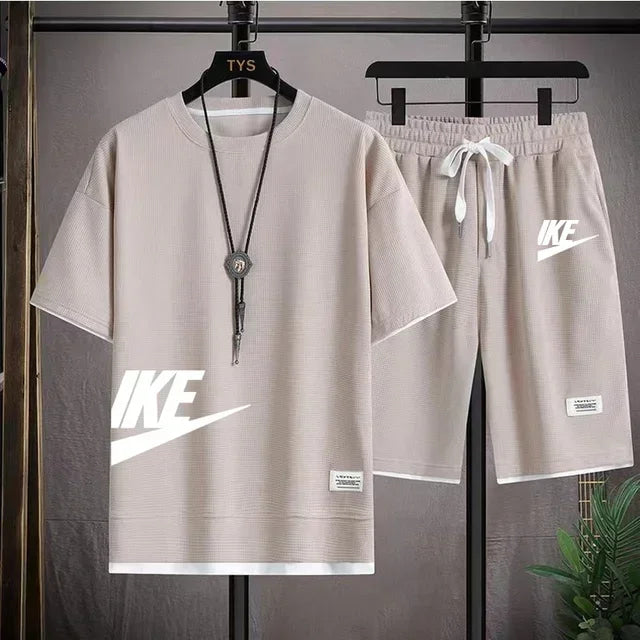 Fashionable, casual and trendy men's sportswear set, short-sleeved T-shirt and outdoor summer sports shorts set, new size M-3XL