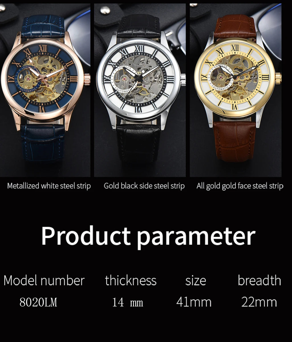 Men automatic watch luxury rome mechanical watches waterproof skeleton noctilucent leather mens watch choice of gift giving