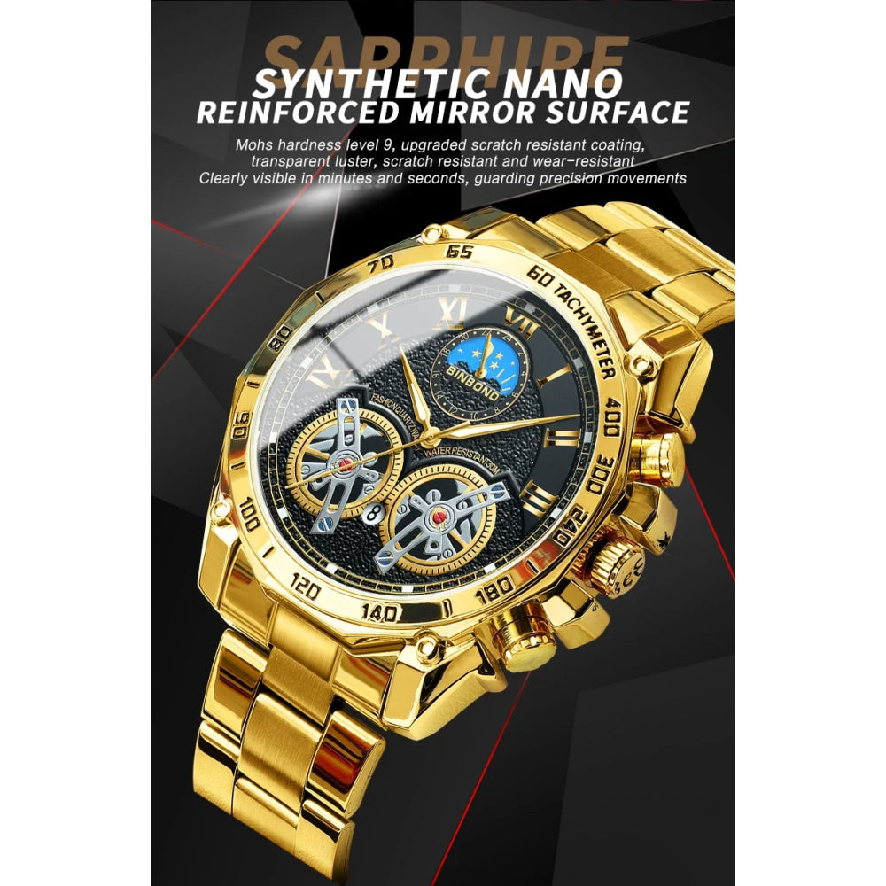 BINBOND Luxury Men Quartz Watches Fashion Concept Decorative Dial Casual Military Sports Wristwatch Waterproof Men's Clock