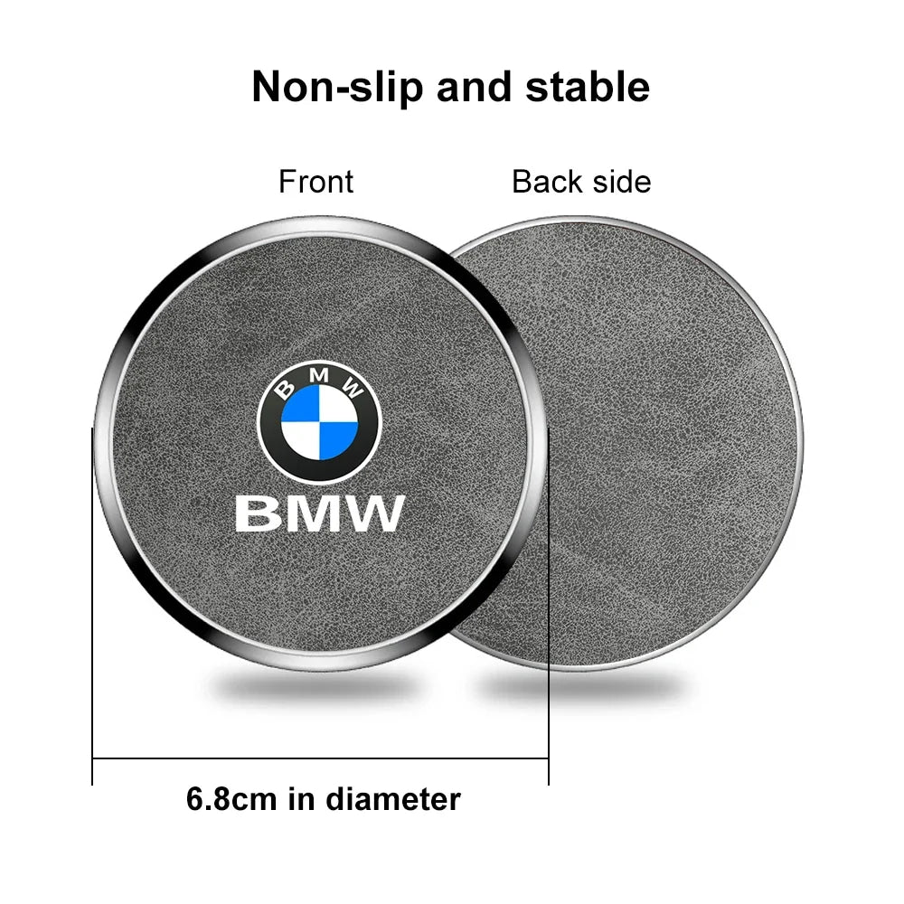 2Pcs Leather Car Coaster Anti-slip Mat Cup Holder Pad For BMW X1 X2 X3 X4 X5 X6 X7 1 3 5 6 7 Series E60 E90 E70 G20 G30 G7