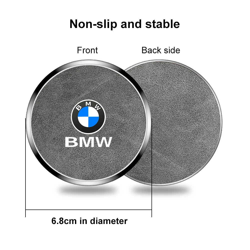2Pcs Leather Car Coaster Anti-slip Mat Cup Holder Pad For BMW X1 X2 X3 X4 X5 X6 X7 1 3 5 6 7 Series E60 E90 E70 G20 G30 G7