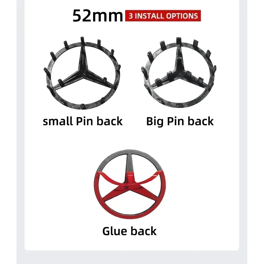 Emblema de logotipo para volante de coche de 52 mm y 57 mm, accesorios de estilo ABS para Mercedes Benz Serie C, E, S, CLA, CLS,