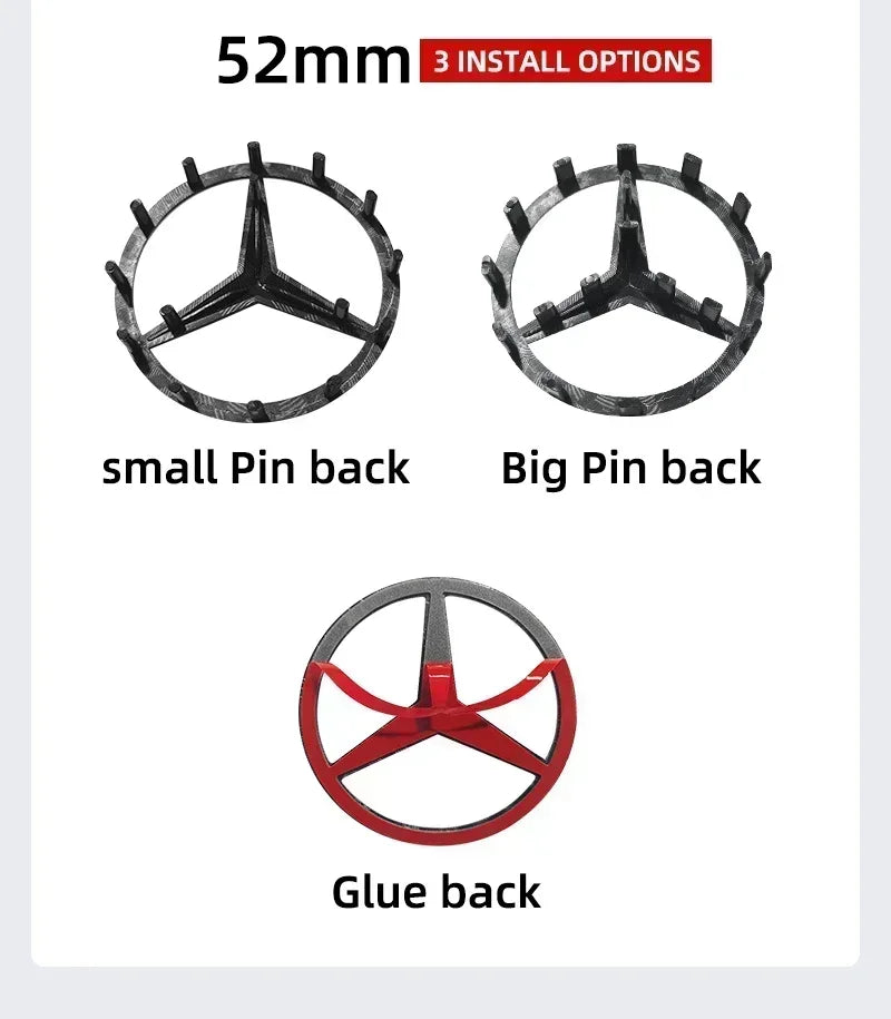 Emblema de logotipo para volante de coche de 52 mm y 57 mm, accesorios de estilo ABS para Mercedes Benz Serie C, E, S, CLA, CLS,