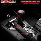 2 sets PU leather embroidered large lattice comfortable car handbrake cover handle set manual transmission car general purpose