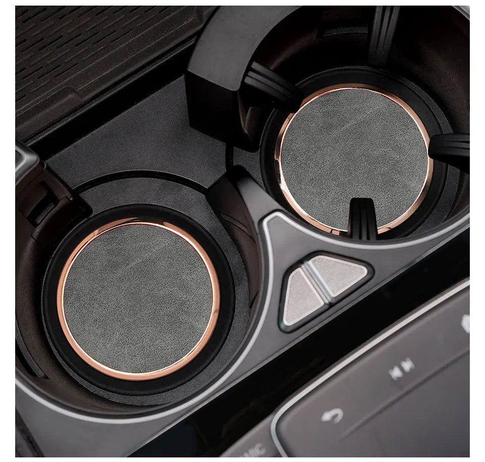 2Pcs Leather Car Coaster Anti-slip Mat Cup Holder Pad For BMW X1 X2 X3 X4 X5 X6 X7 1 3 5 6 7 Series E60 E90 E70 G20 G30 G7