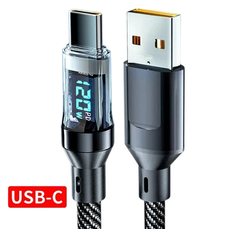 Cable de pantalla Digital USB C Dual de 120W PD Cable de carga rápida USB tipo C a tipo C para iPhone 15 Pro Max Plus Xiaomi Macbook iPad