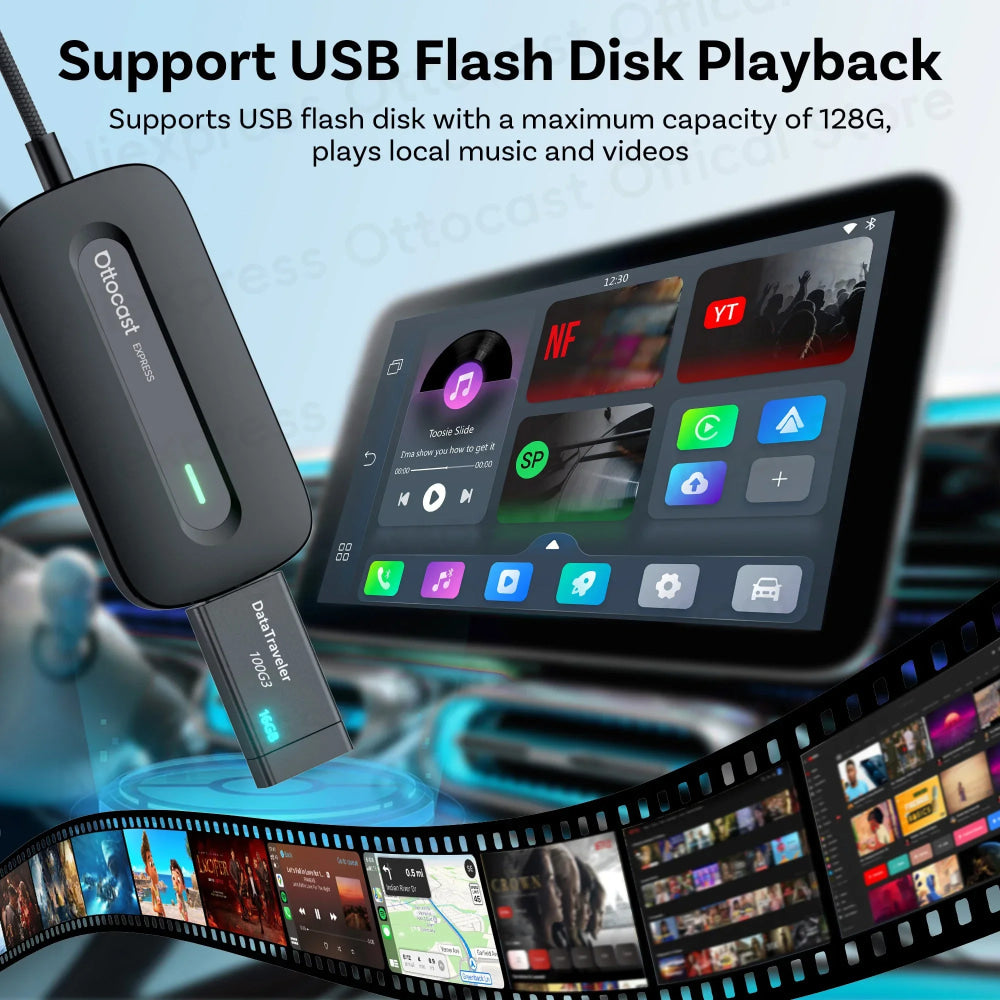 OTTOCAST Play2Video Express Wireless CarPlay Android Auto Adapter for Youtube Netflix for Volvo Chevrolet VW CarAccessorie
