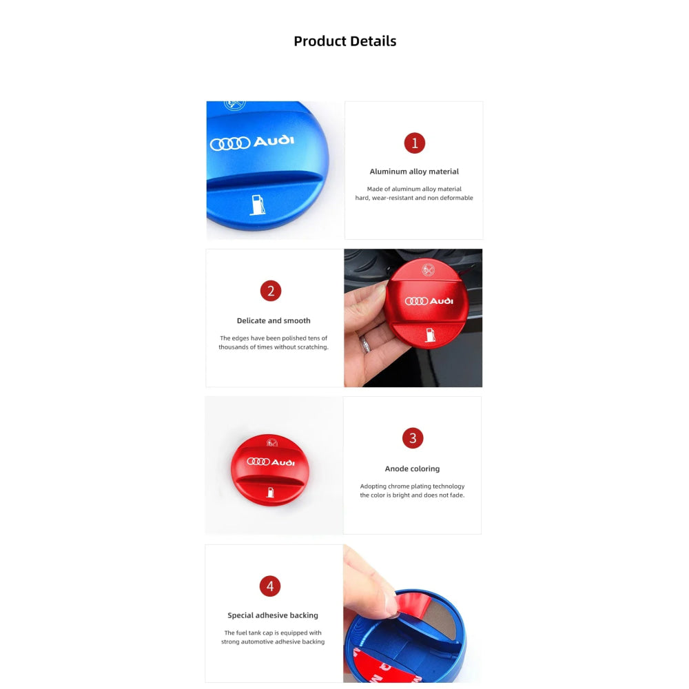 Aluminum Alloy Car Badge Fuel Tank Cap Decoration Cover For Audi A3 A1 A4 B9 A5 B7 Q5 Q3 Q2 8i TT Mk1 Mk2 S3 A7 S3 8V 8Y Q4 B9