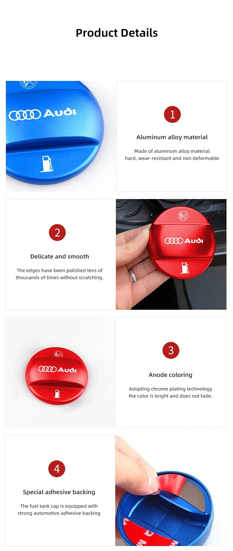 Aluminum Alloy Car Badge Fuel Tank Cap Decoration Cover For Audi A3 A1 A4 B9 A5 B7 Q5 Q3 Q2 8i TT Mk1 Mk2 S3 A7 S3 8V 8Y Q4 B9
