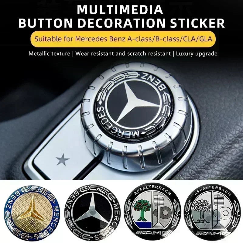 Car Multimedia Knob Decorative Stickers For Mercedes-benz AMG Barbosa W205 C300 W203 W206 W108 W124 W126 W140 W168 W169 W176 GLC