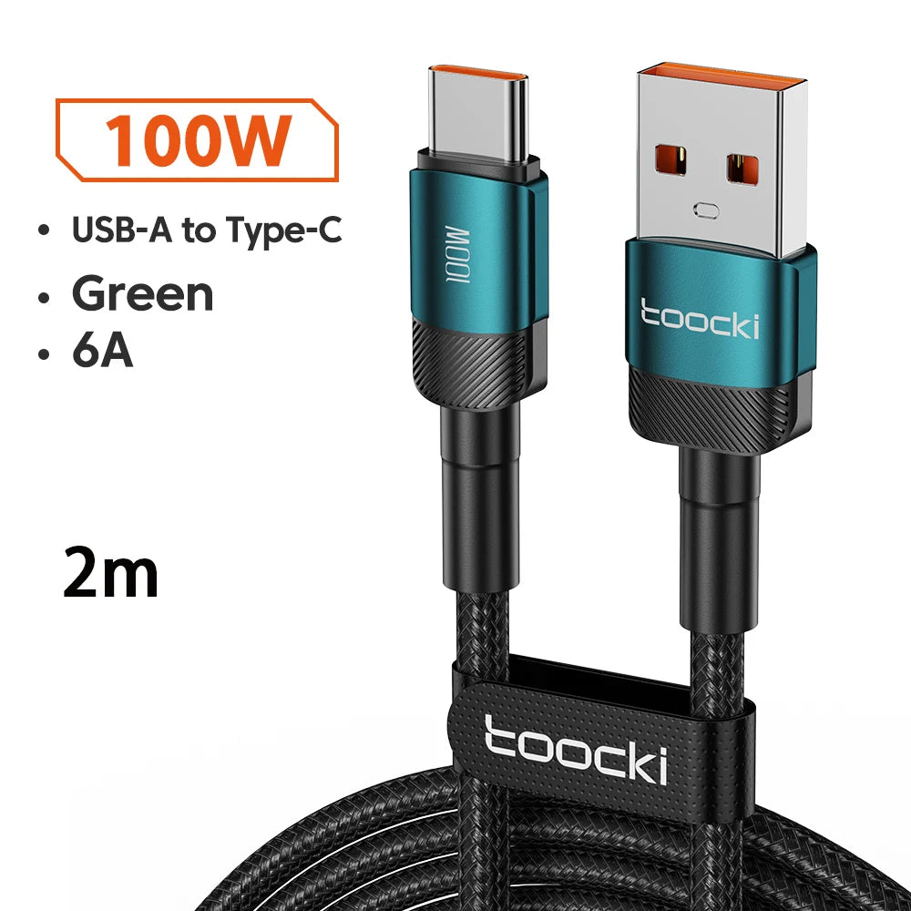 Toocki 6A Cable USB a tipo C para Huawei Xiaomi PD 100W cargador de carga rápida Cable de datos USB C carga rápida para Samsung Oneplus