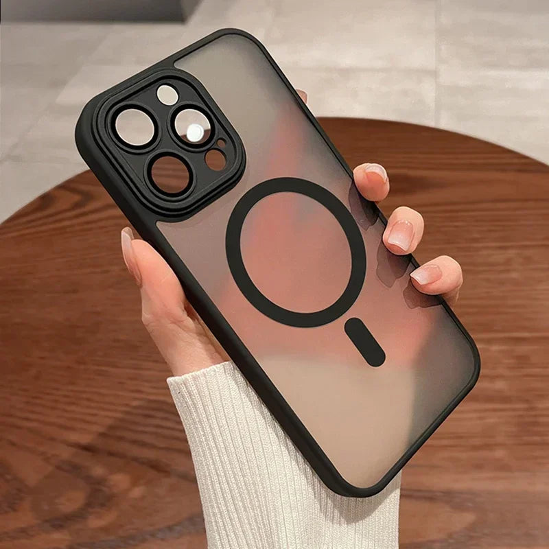 Protector de lente magnético de lujo, funda translúcida mate para iPhone 17 16 15 14 13 12 11 Pro Max para cubierta de cargador inalámbrico Magsafe