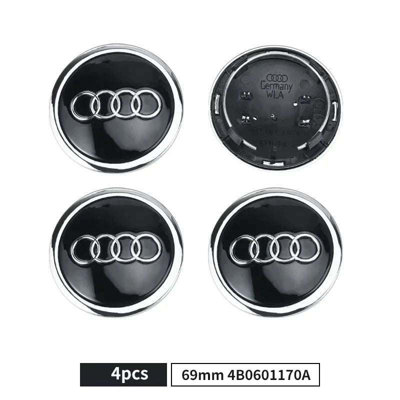 For Audi A8 A5 A6 C5 C6 C7 A7 A1 A3 A4 B5 Q3 Q5 Q7 TT 4pcs 60mm 61mm 68mm 69mm Car Wheel Hub Center Caps Rim Cover Accessories