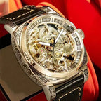 A MEN'S Black Zinc Alloy Business Style Luminous Carved Fully Automatic Tourbillon Hollow Mechanical Watch