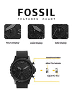 Fossil JR1354 Nate Chronograph Men Watch Black Leather 50mm Big Dial Military Sport Quartz Wristwatch Relogio Masculino