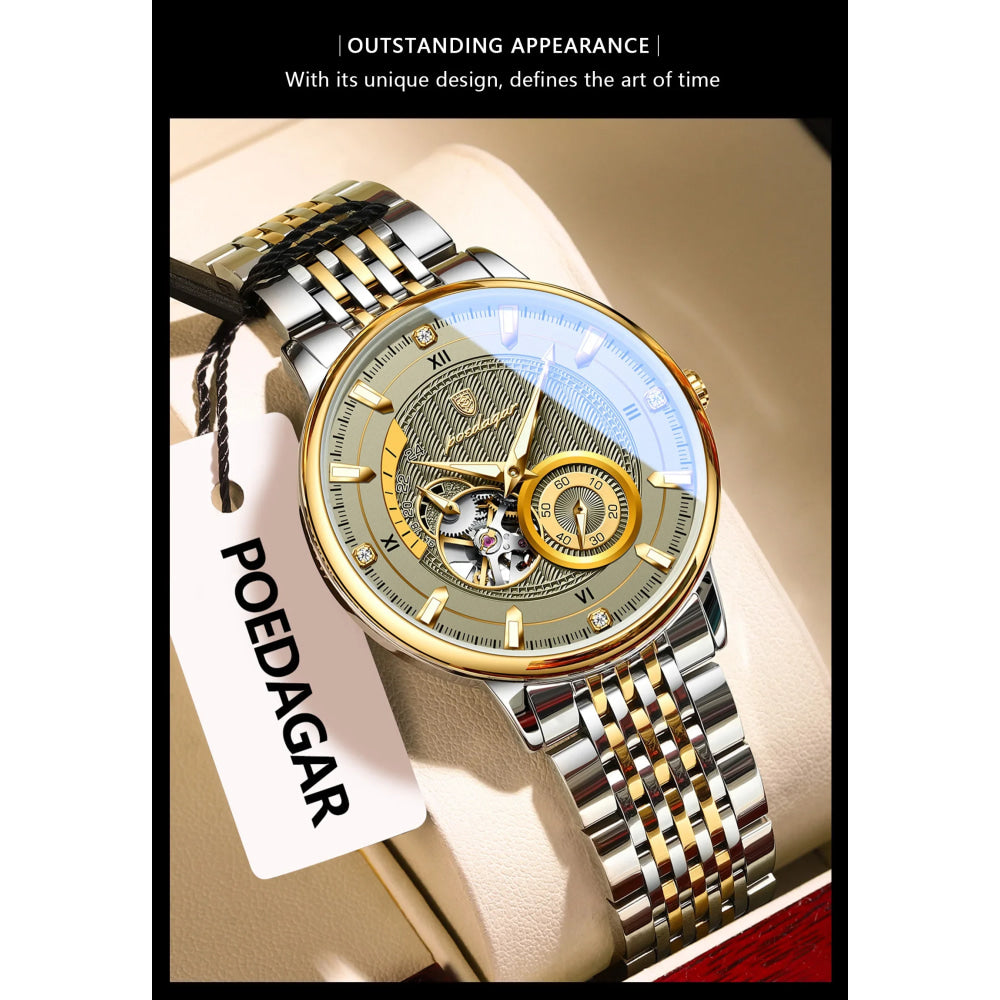 POEDAGAR Top Luxury Man Wristwatch Luminous Hollow Tourbillon Stainless Steel Men Clock Mechanical Automatic Men's Watches Reloj
