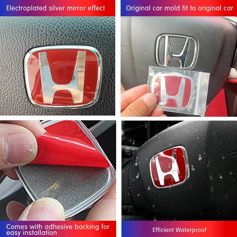 Car Steering Wheel Emblem H-Sticker For Honda Civic Accord City CRV Jade Fit Odyssey Hybrid Red Black Blue Interior Modification