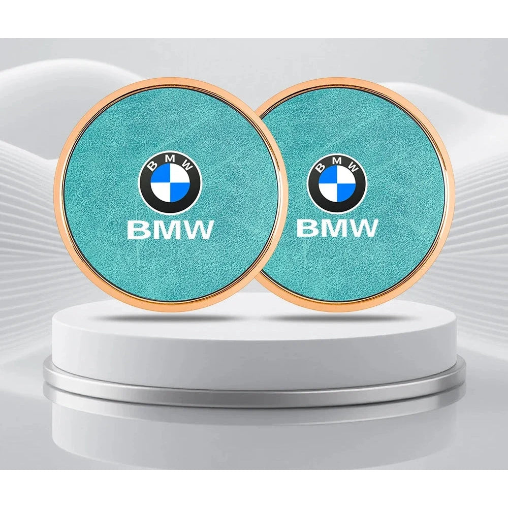 2Pcs Leather Car Coaster Anti-slip Mat Cup Holder Pad For BMW X1 X2 X3 X4 X5 X6 X7 1 3 5 6 7 Series E60 E90 E70 G20 G30 G7