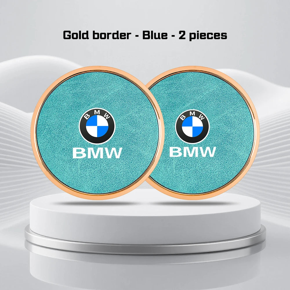 2Pcs Leather Car Coaster Anti-slip Mat Cup Holder Pad For BMW X1 X2 X3 X4 X5 X6 X7 1 3 5 6 7 Series E60 E90 E70 G20 G30 G7