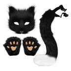 Guantes de garra de lobo 3D con máscara de media cara realista, conjunto de guantes con patas de gato y cola de piel esponjosa, accesorios para disfraz de Halloween