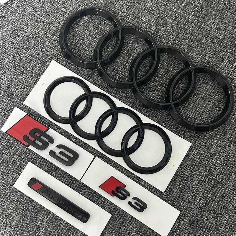 AUDI S3 4Ring logo ABS Black Car Hood Front Grill Emblem Rear Trunk Badge Sticker S3 Emblem Audi Sport Sticker For S3 2010-2020