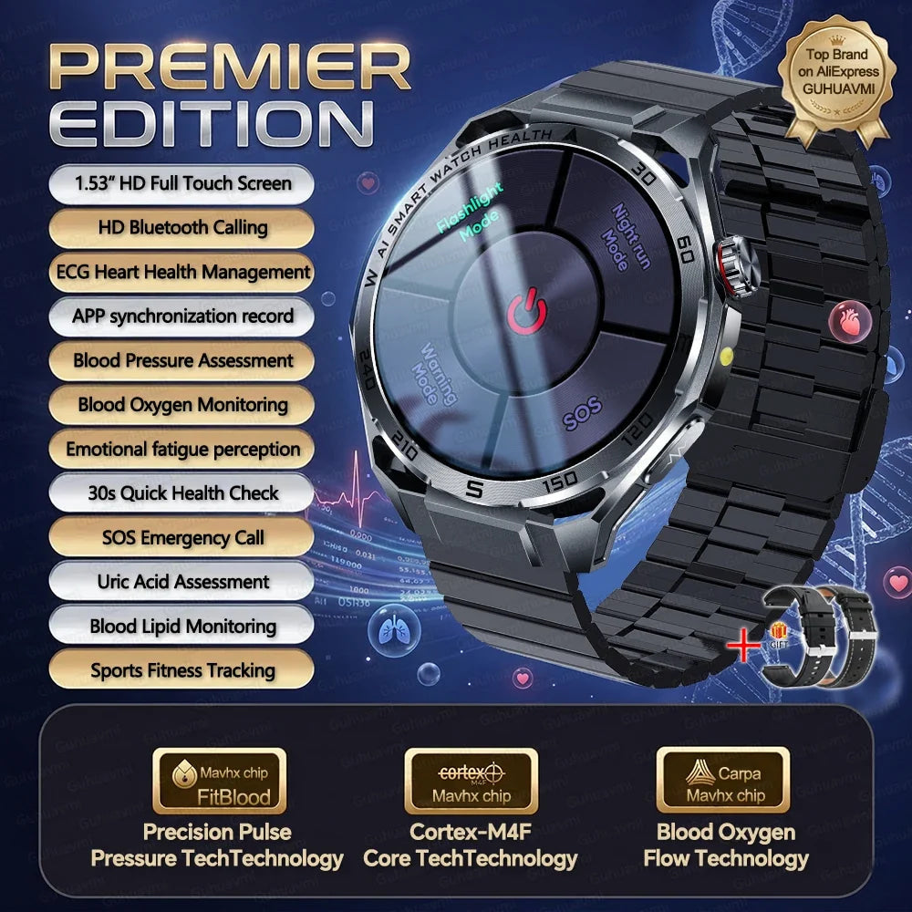 2026 New ECG AI Health Smartwatch for Men 1.53"AMOLED BP/Heart Rate Monitor BT Call IP68 Waterproof Smart Watch for Android IOS