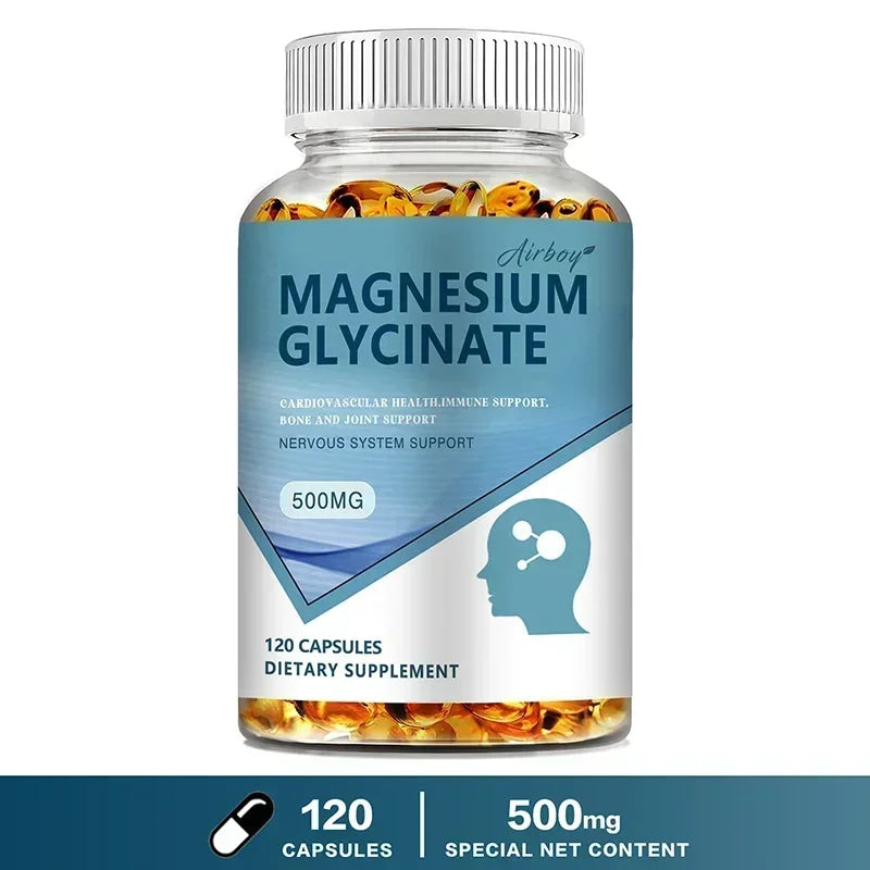 Magnesium Glycinate Capsules 500mg - Supports Bone and Heart Health, Aids Sleep, Relieves Stress, and Promotes Muscle Relaxation