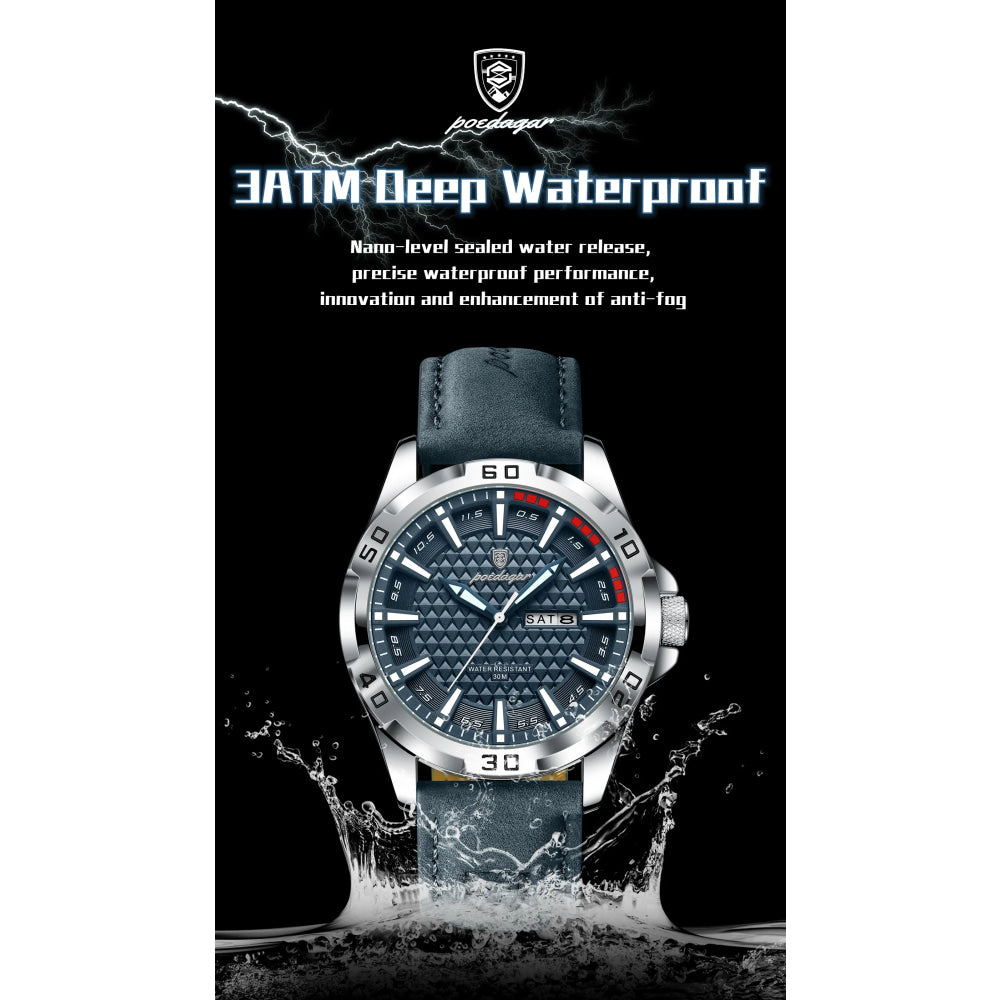 POEDAGAR Original Man Wristwatch Top Luxury Waterproof Luminous Date Week Watch For Men Quartz Sport Leather Men's Watches Reloj