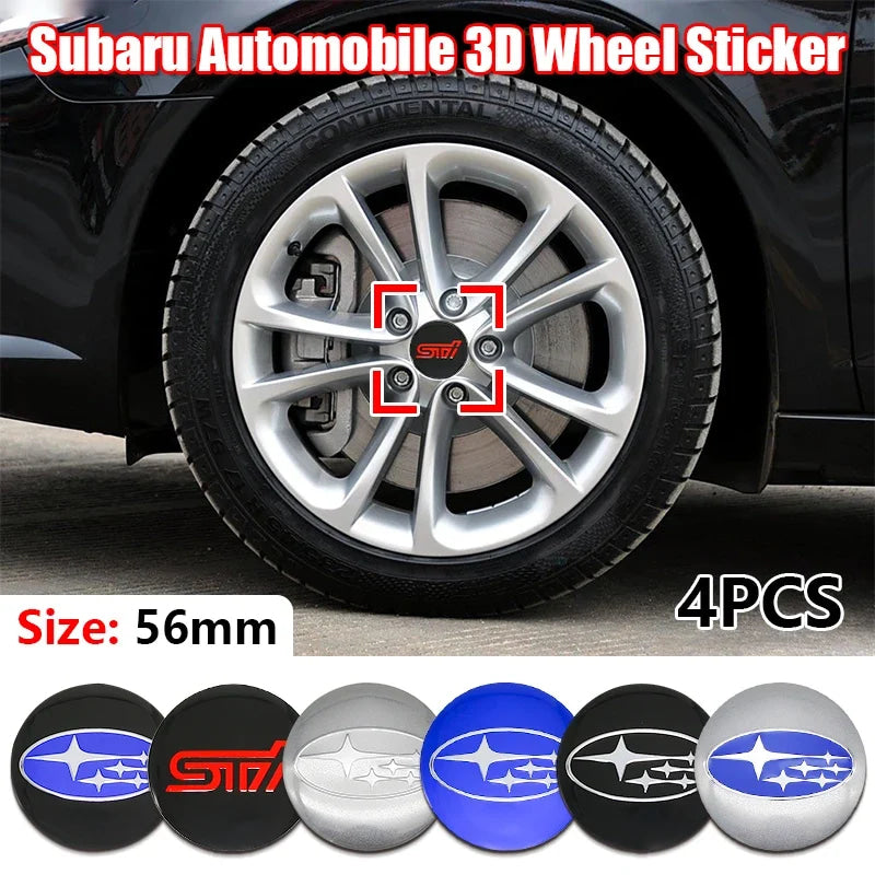 For Subaru STI Forester Impreza Legacy Outback XV BRZ WRX Tribeca ABS 4pcs Car Wheel Stickers 56mm Auto Center Hub Cap Decal