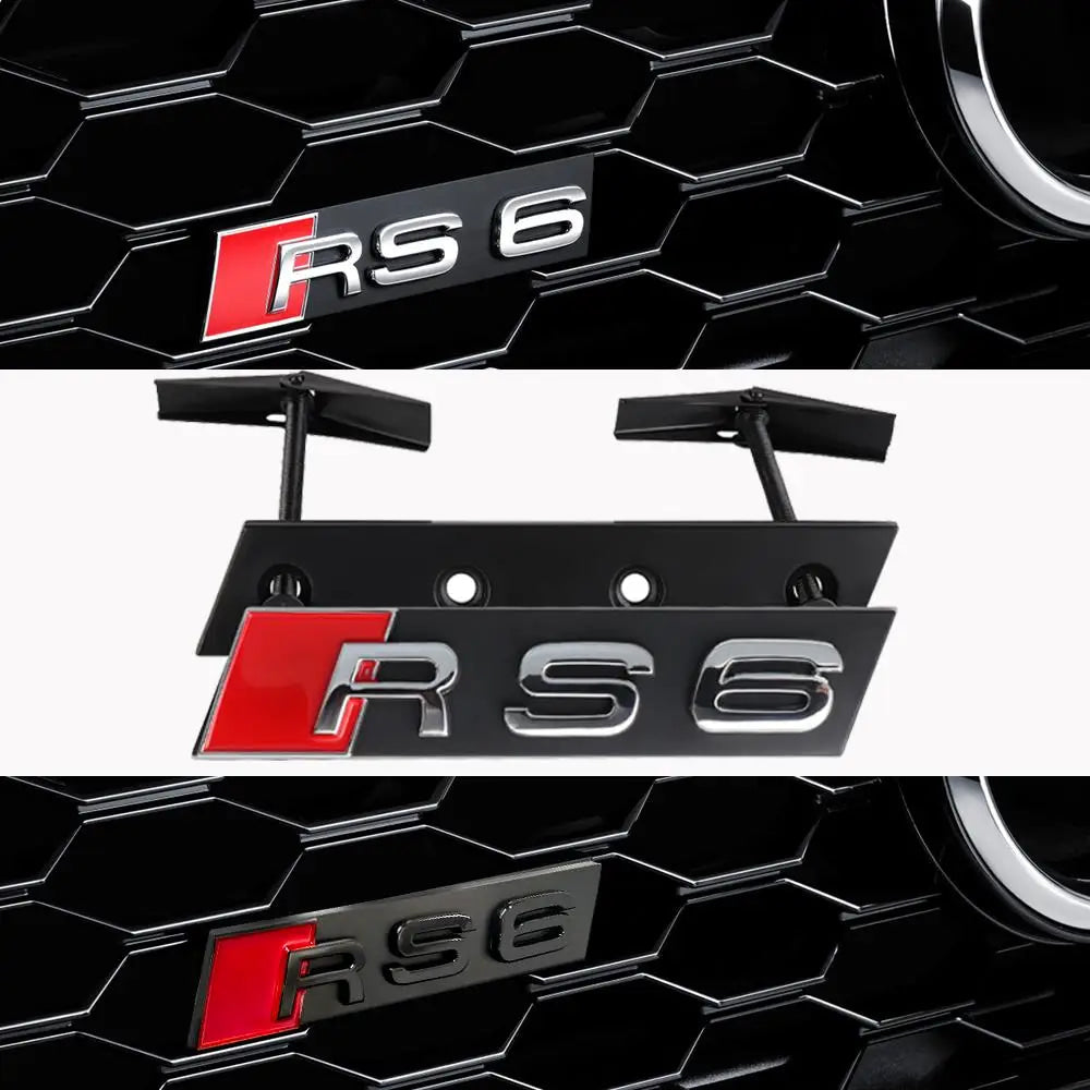 3D ABS For Audi RS6 RS4 RS3 RS5 RS8 RS7 Emblem Car Front Grille Badge Logo Decoration Stickers Exterior Modification Accessories