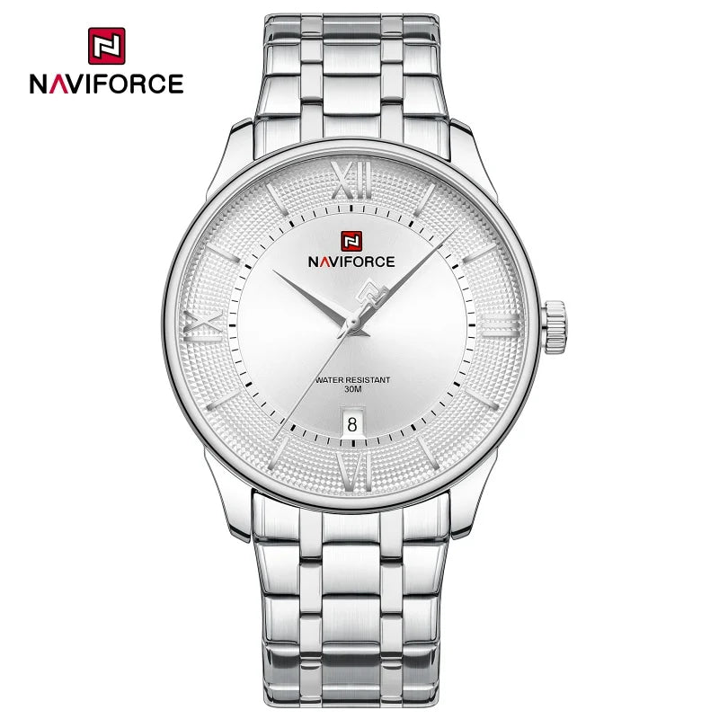 NAVIFORCE Men's Watch Classic Stainless Steel Strap 3ATM Waterproof Calendar Minimalist Dial Men's Chronograph Watch NF9272S