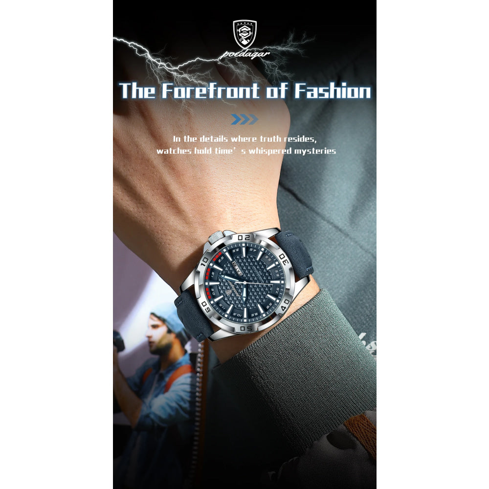 POEDAGAR Original Man Wristwatch Top Luxury Waterproof Luminous Date Week Watch For Men Quartz Sport Leather Men's Watches Reloj