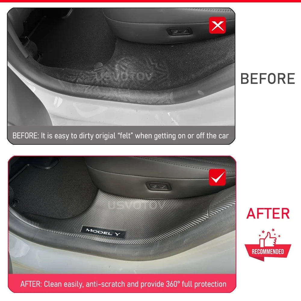 For Tesla Model Y Juniper 2025 2026 Front Rear Door Sill Guard Anti Scratch Dirt Resistant Threshold Strips Interior Accessories