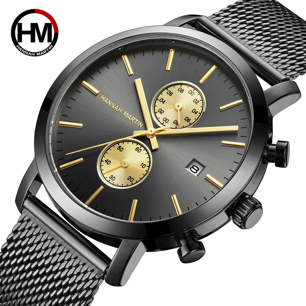 Reloj Hannah Martin Top para hombre, marca de estilo empresarial, acero inoxidable, moda, resistente al agua, deportivo, reloj de cuarzo multifuncional para hombre