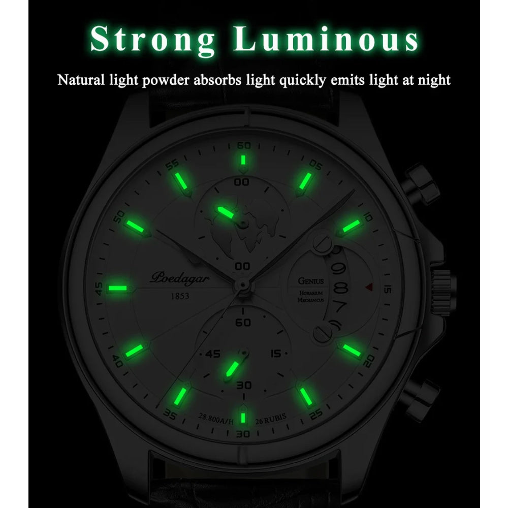 POEDAGAR Luxury Man Wristwatch Chronograph Date Waterproof Leather Men Watch Casual Quartz Men's Watches Sports Male Clock Reloj