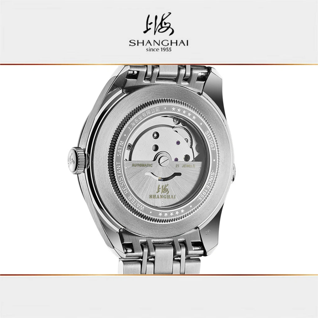 Shanghai Watch Calendar Mechanical Men's Watches 40mm Automatic Watches 316L Stainless Steel 50M Waterproof reloj hombre SH3007
