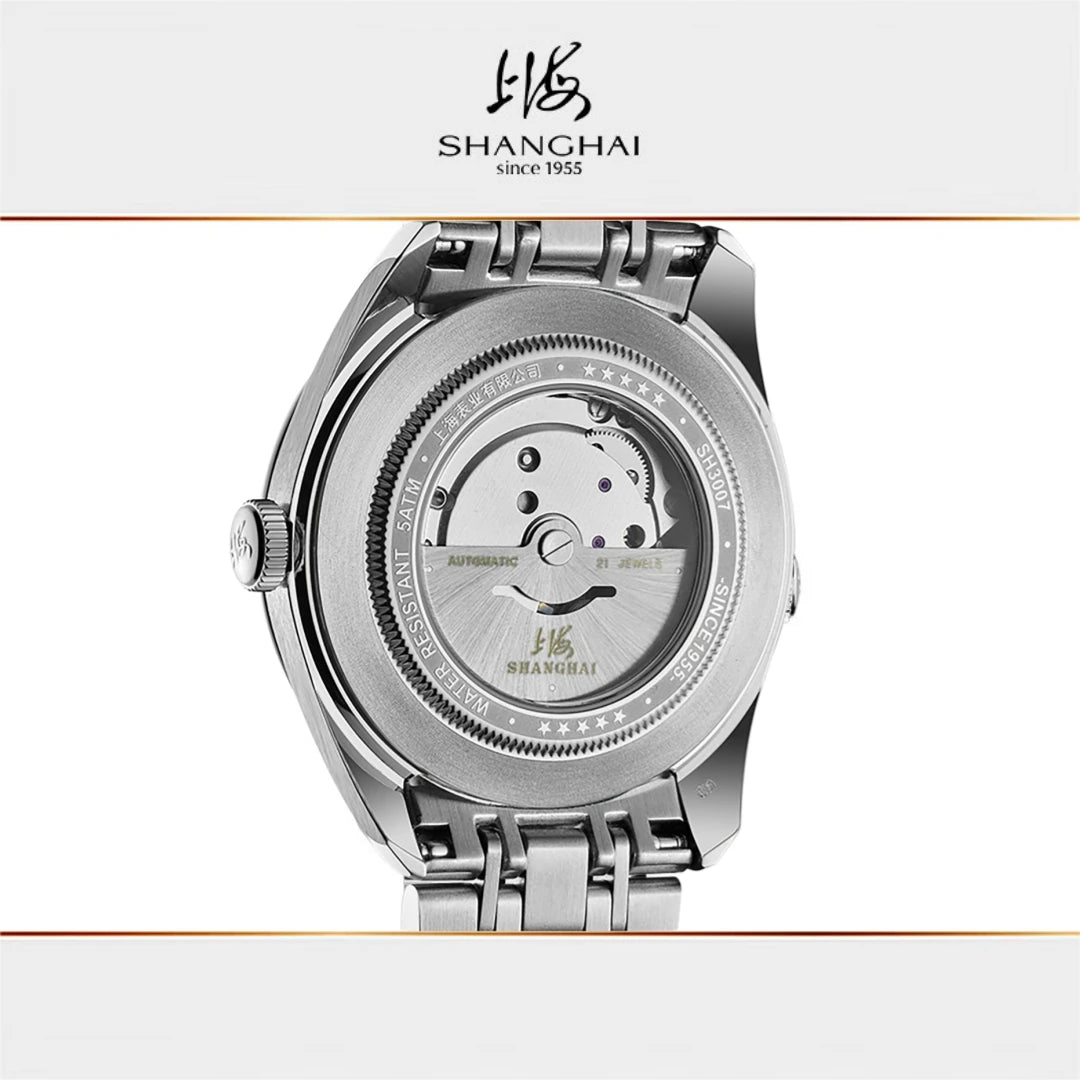 Shanghai Watch Calendar Mechanical Men's Watches 40mm Automatic Watches 316L Stainless Steel 50M Waterproof reloj hombre SH3007