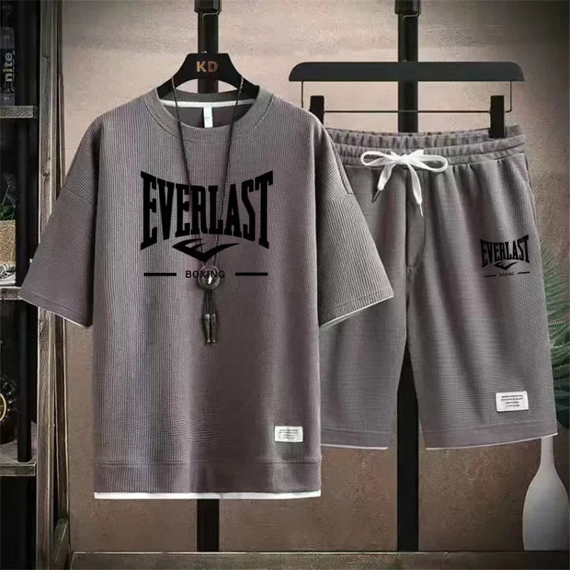 2026 Men's summer suit high quality round neck men's T-shirt 2 pieces shorts running quick dry leisure quick dry.