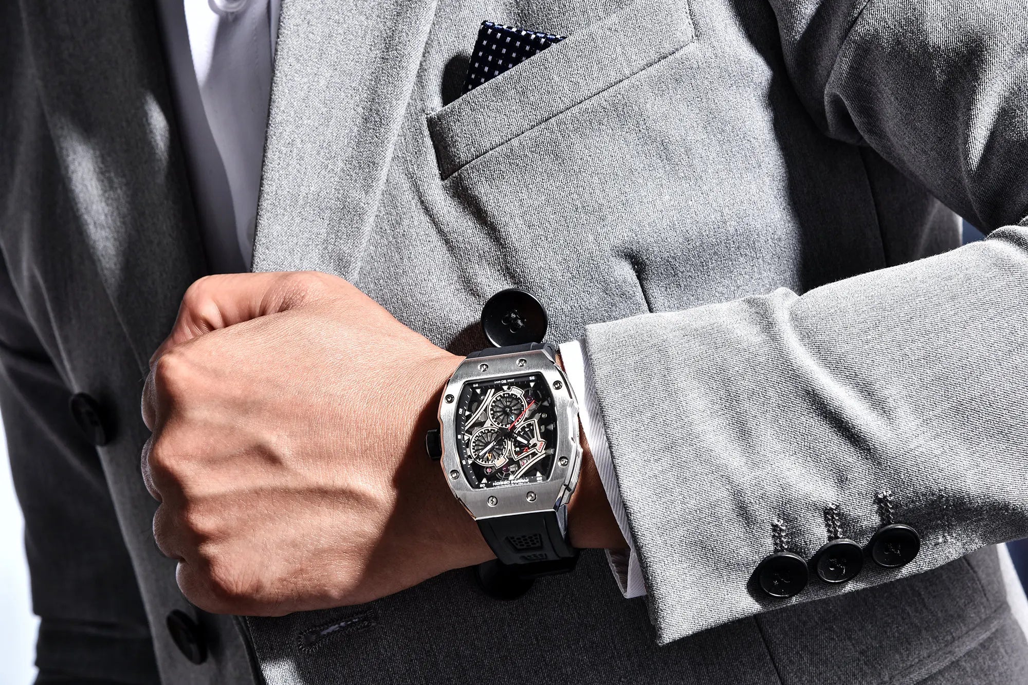 PAGANI DESIGN skeleton Watch Sapphire YS012 Automatic Men’s Quartz Watch Silicone Square Clock Waterproof Relogio Masculino