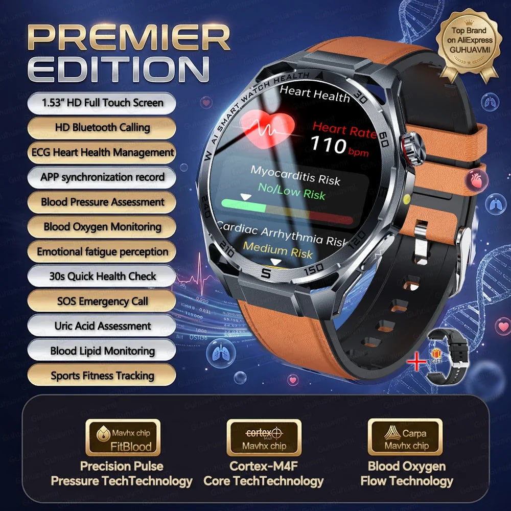 2026 New ECG AI Health Smartwatch for Men 1.53"AMOLED BP/Heart Rate Monitor BT Call IP68 Waterproof Smart Watch for Android IOS