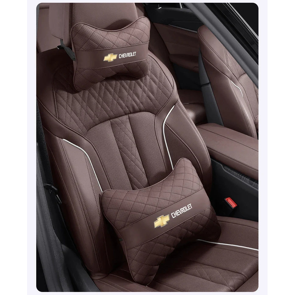 Nappa Leather Car Headrest Neck Pillow Waist Cushioning For Chevrolet Spark Captiva Cruze Malibu Equinox Trax Camaro Blazer