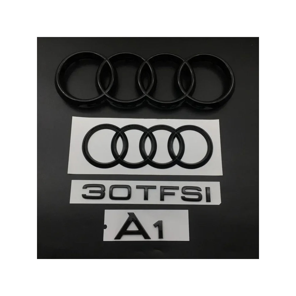 AUDI A1 4 Ring logo ABS Black Car Hood Front Bonnet Grill Rear Trunk Emblem Badge Sticker A1 Mark 30TFSI Emblem For Audi A1